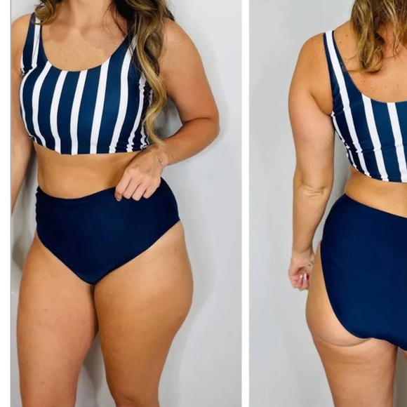 3X Davi & Dani Navy & Stripe Two Piece Swimsuit EUC. Only washed never worn. - Picture 6 of 7
